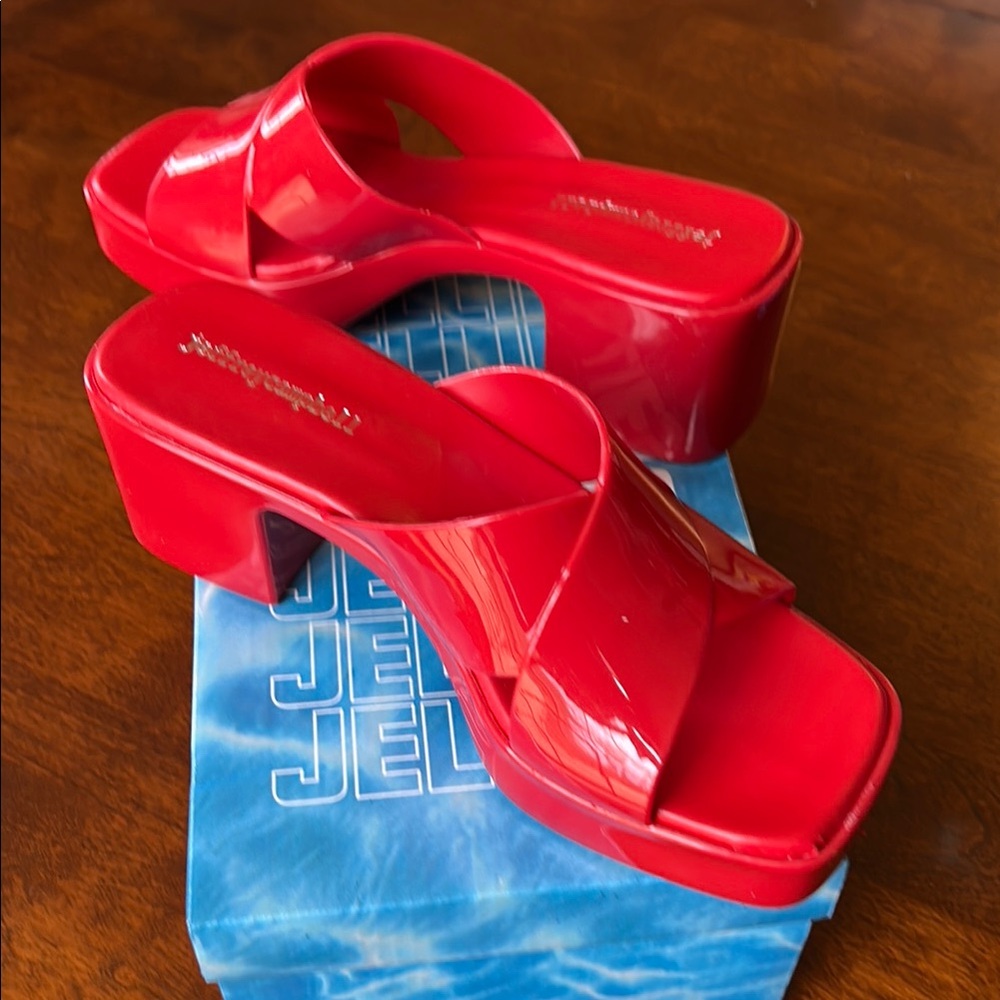 Jeffrey Campbell Red Patent Platform Slide Sandals